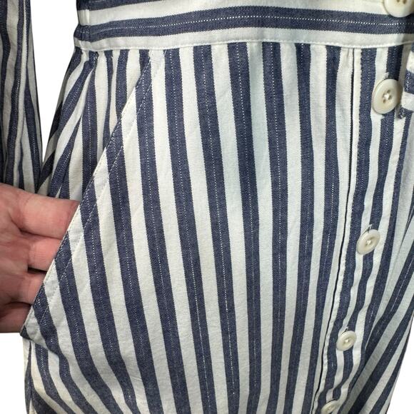 Madewell SZ 2 Midi Dress Striped 3/4 Sleeve Pockets Cutout Tie Button Front New - Picture 4 of 13